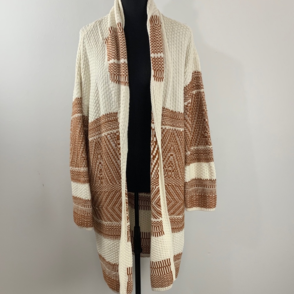 Lucky Brand Cream and Brown Cardigan Size Large
